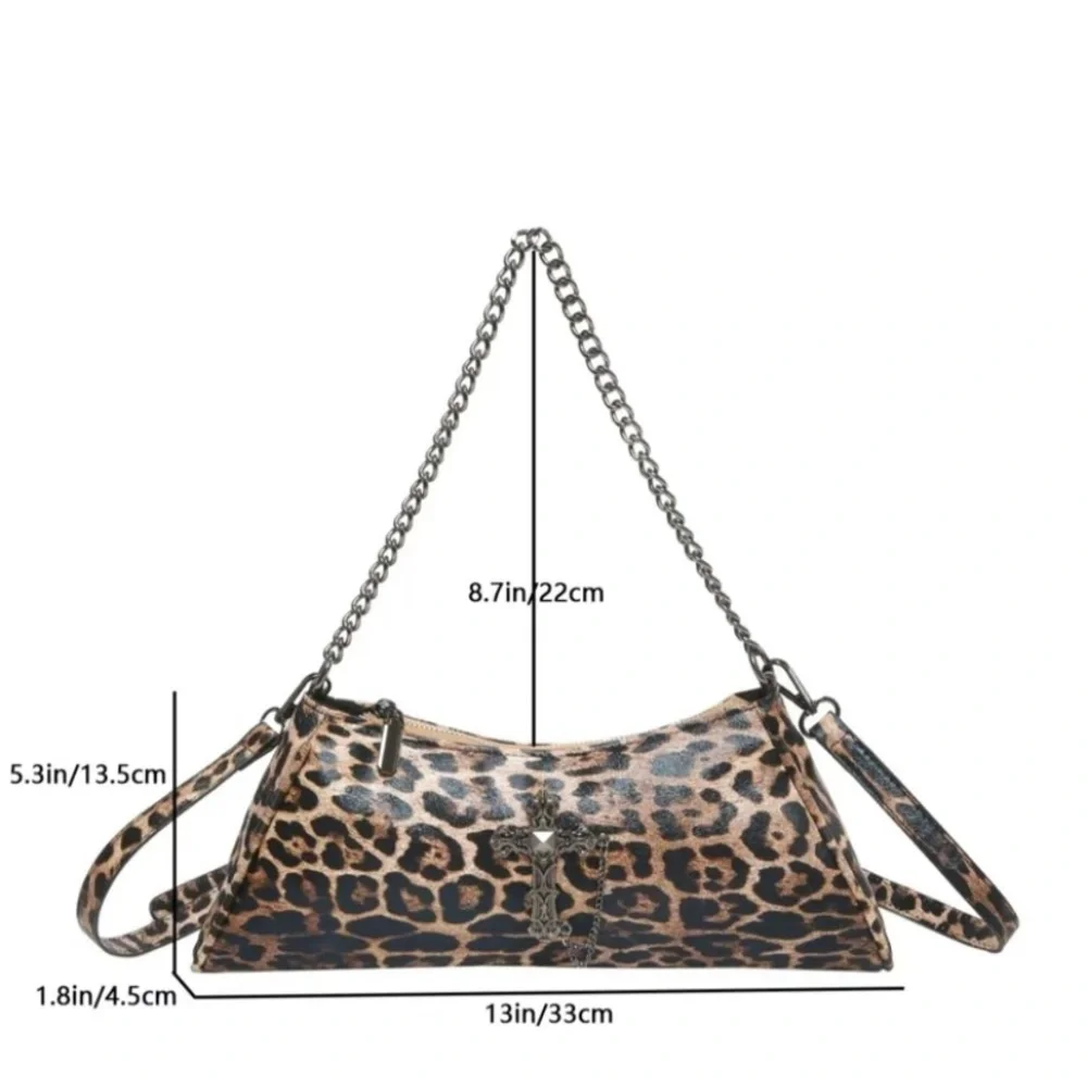 Leopard Criss-Cross Crossbody Bag PU Animal Leather Shoulder Bag Fashion Satchel - Picture 3 of 9